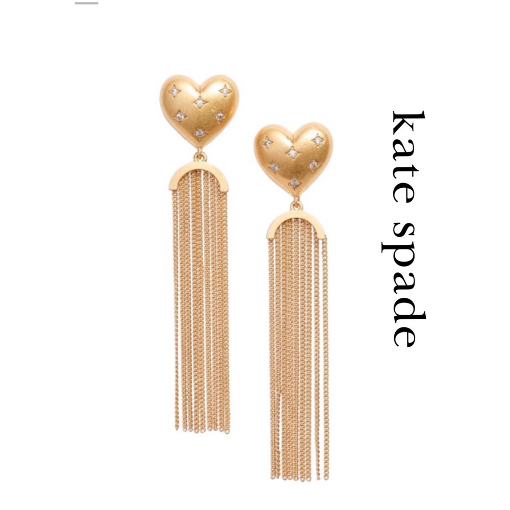 Kate Spade Gold My Precious Heart Fringe Earrings